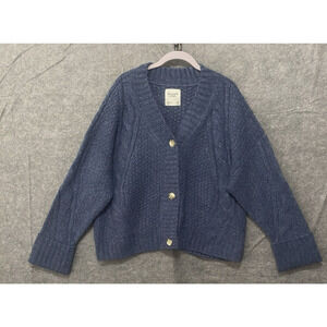 Abercrombie & Fitch Cable‎ Knit Cardigan Sweater Womens Sz XL Blue Button Up NWT